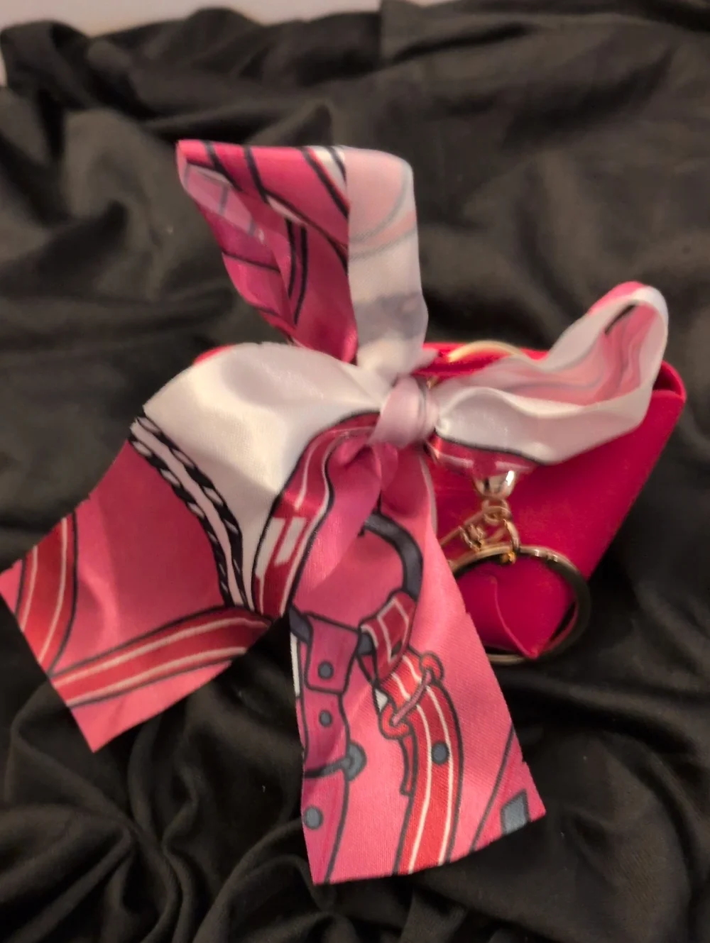Adorable, Pink Satin Bow Keychain/Bag Charm/ Mini Purse And Scarf Accessory
